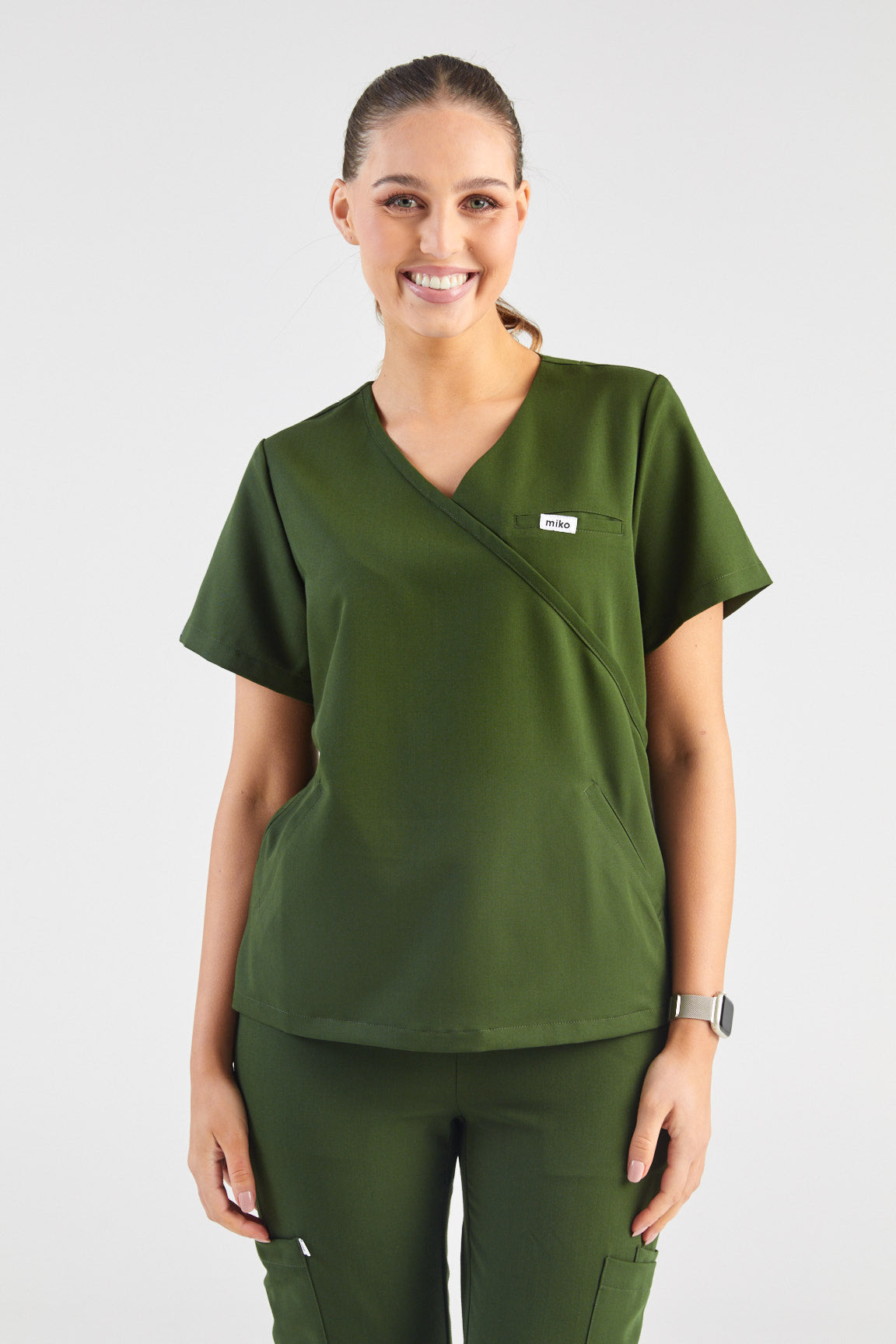 Ada V-Neck Wrap Three Pocket Scrub Top - Hunter Green