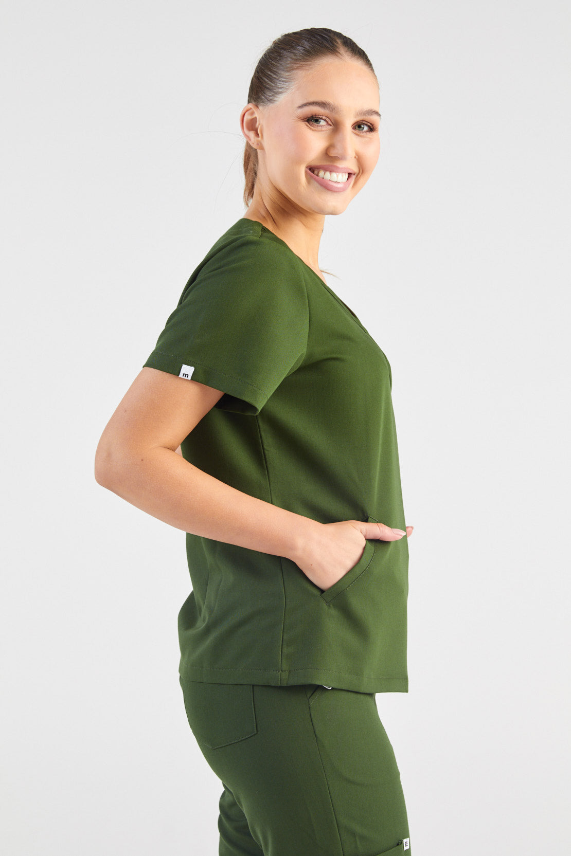 Ada V-Neck Wrap Three Pocket Scrub Top - Hunter Green