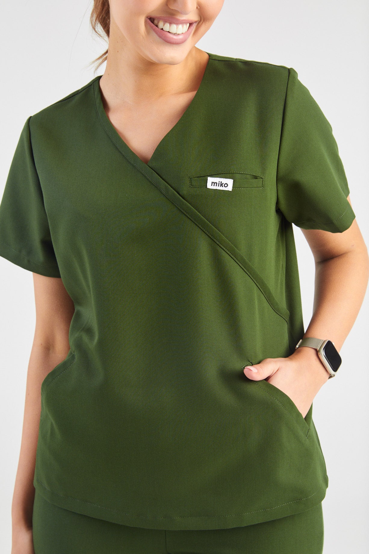 Ada V-Neck Wrap Three Pocket Scrub Top - Hunter Green