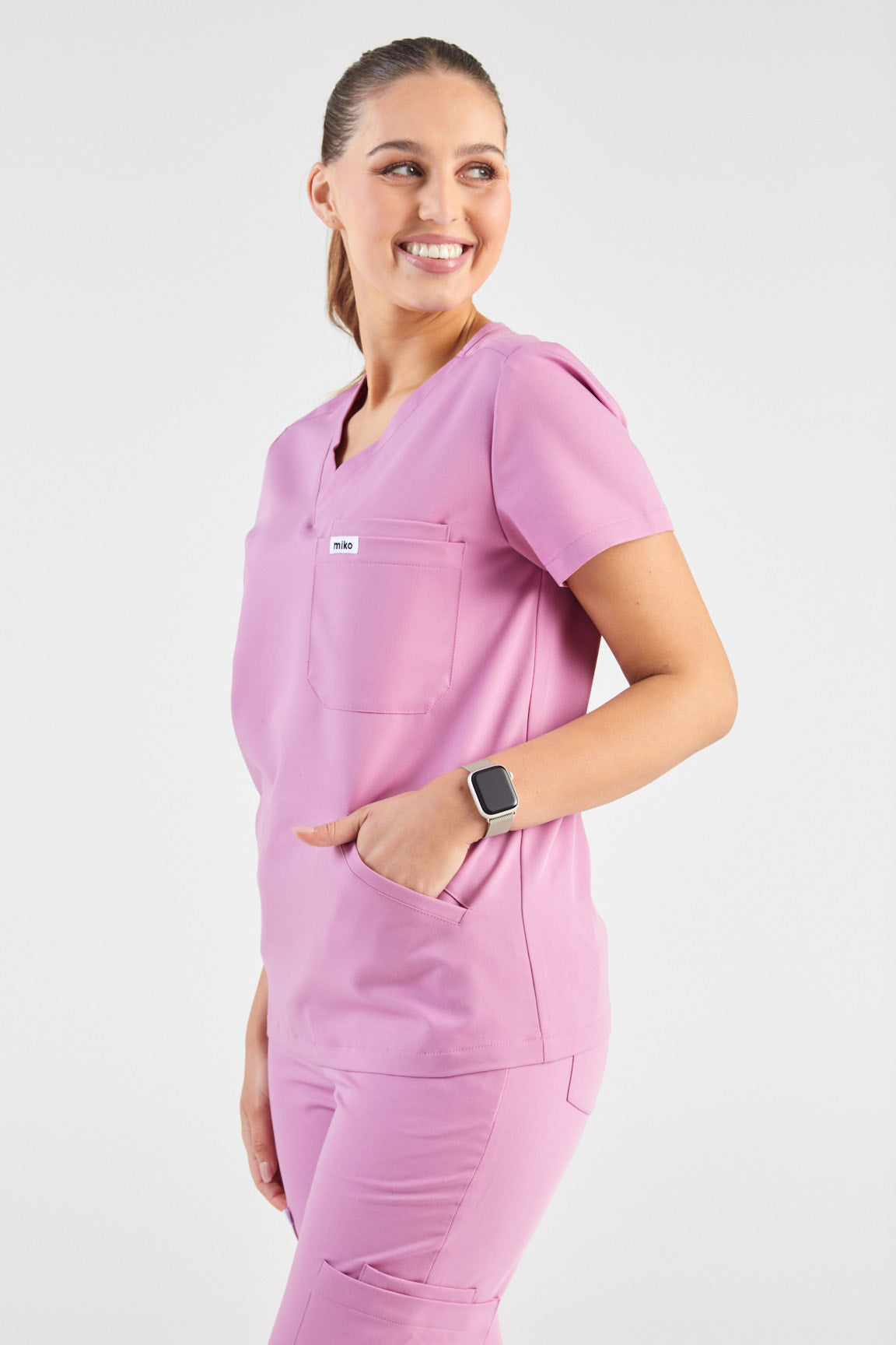 Everly V-Neck Four Pocket Scrub Top - Dusty Pink