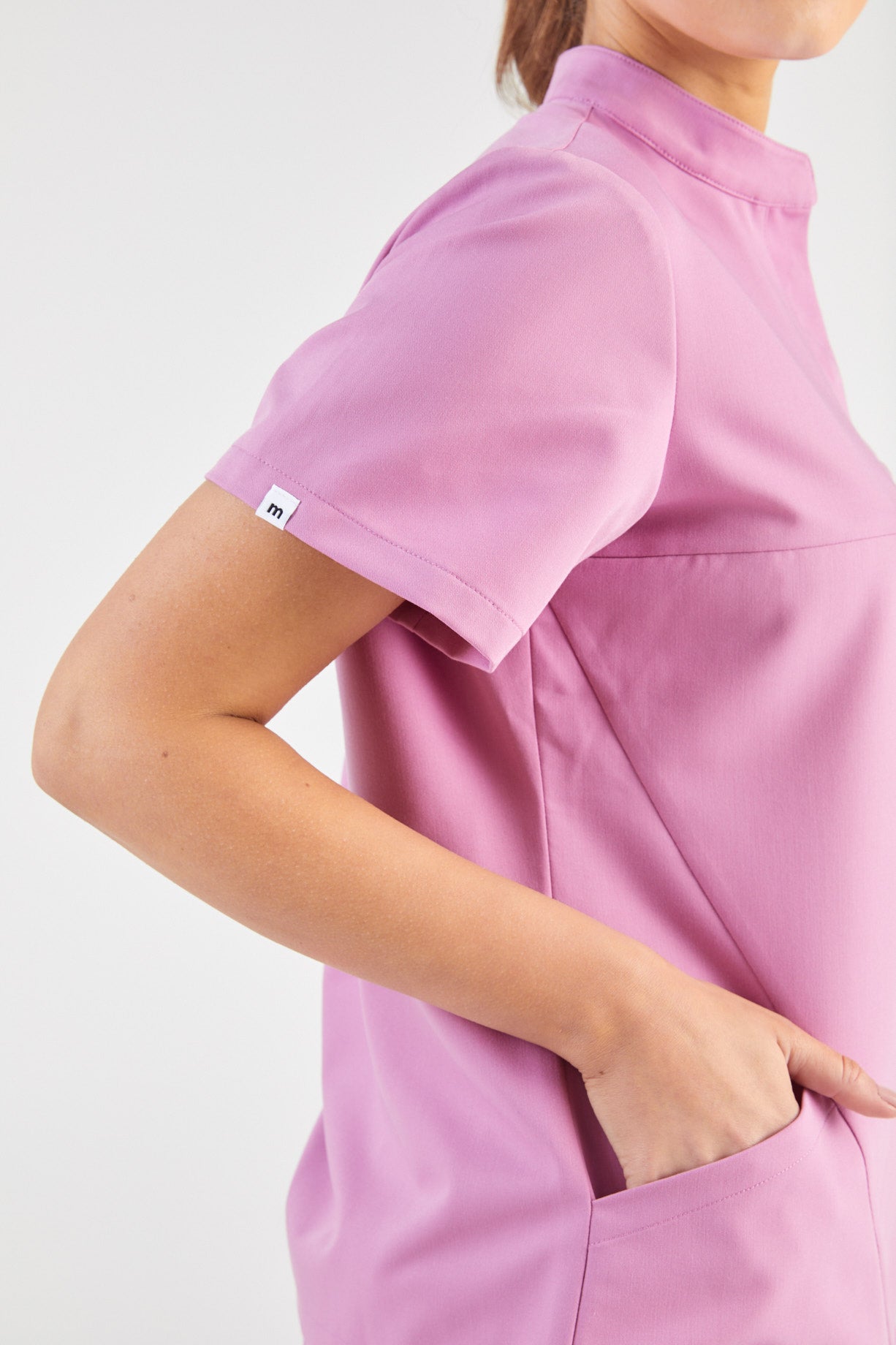 June Mandarin Collar Two Pocket Scrub Top - Dusty Pink