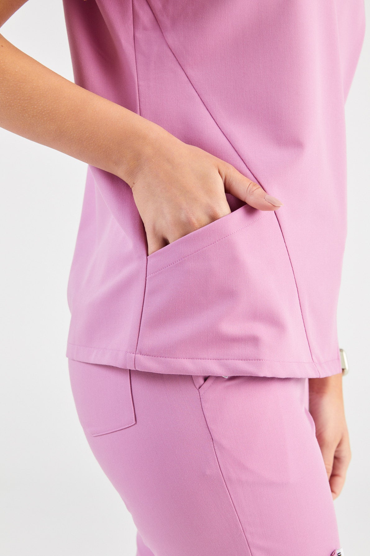 June Mandarin Collar Two Pocket Scrub Top - Dusty Pink