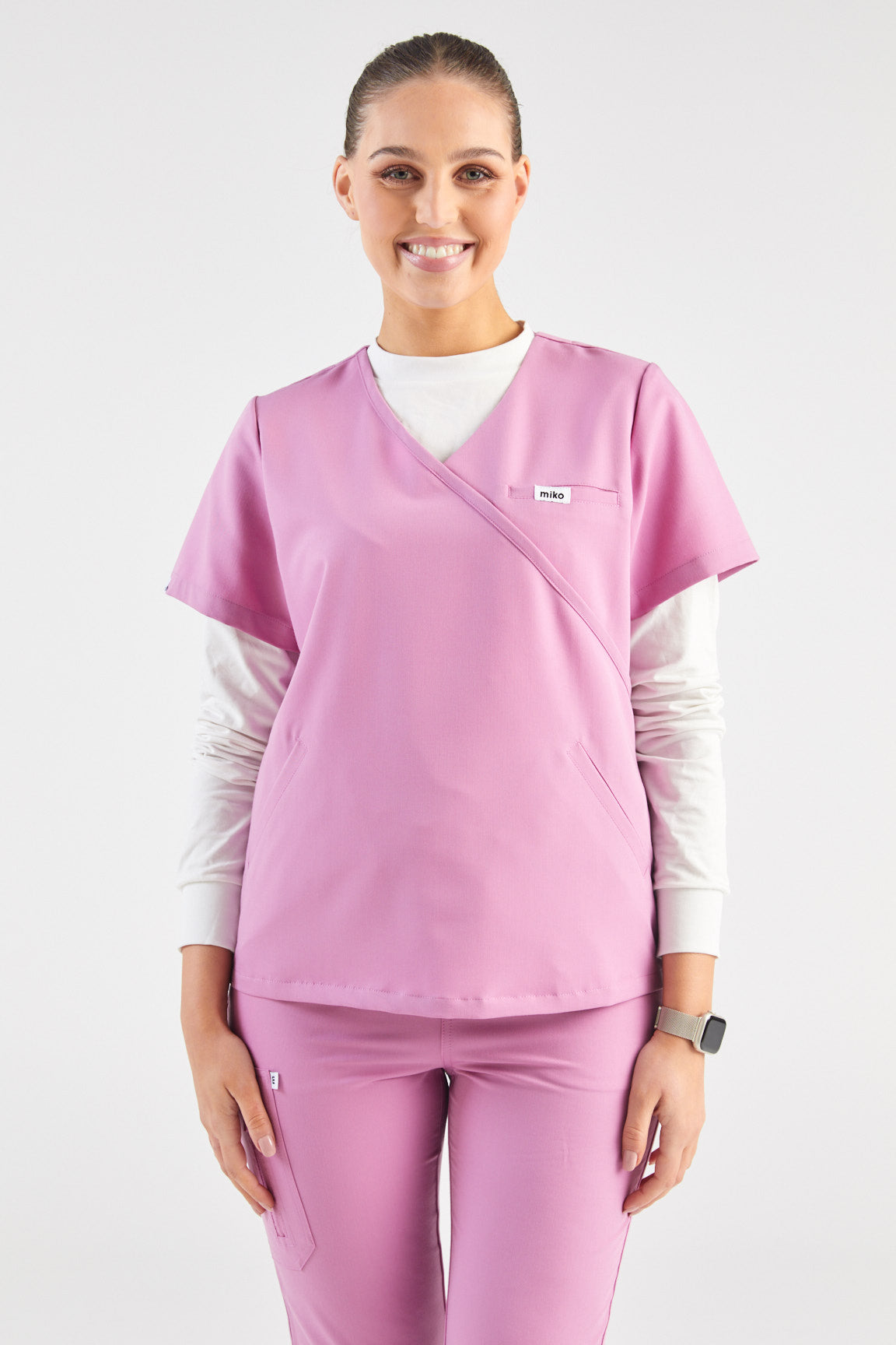 Ada V-Neck Wrap Three Pocket Scrub Top - Dusty Pink