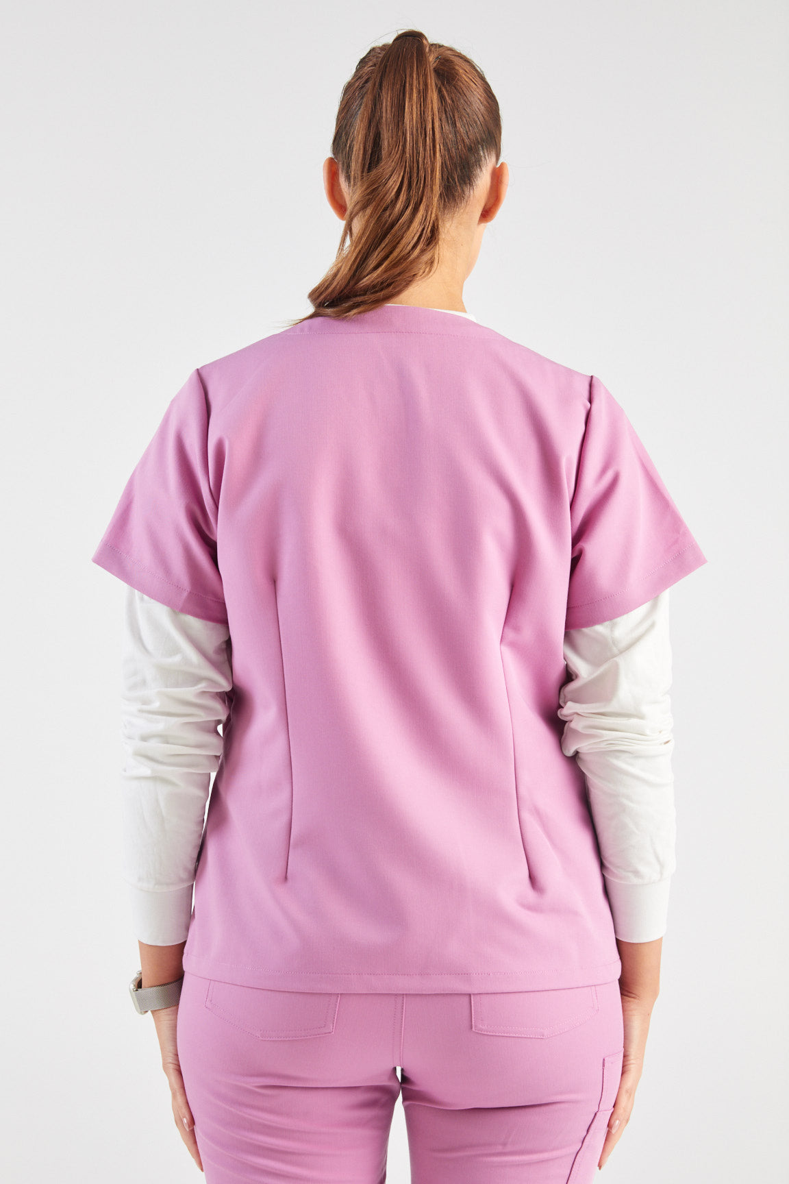 Ada V-Neck Wrap Three Pocket Scrub Top - Dusty Pink