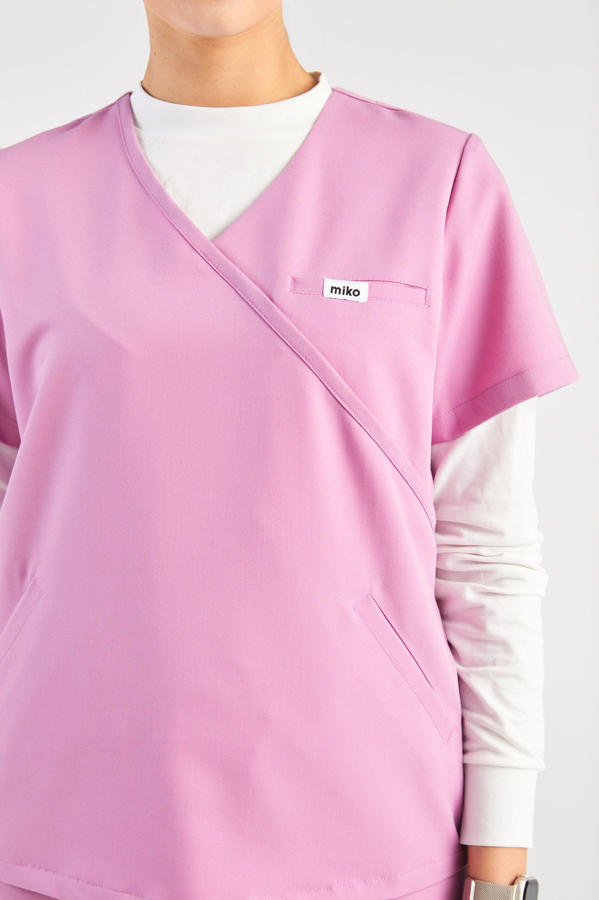 Ada V-Neck Wrap Three Pocket Scrub Top - Dusty Pink