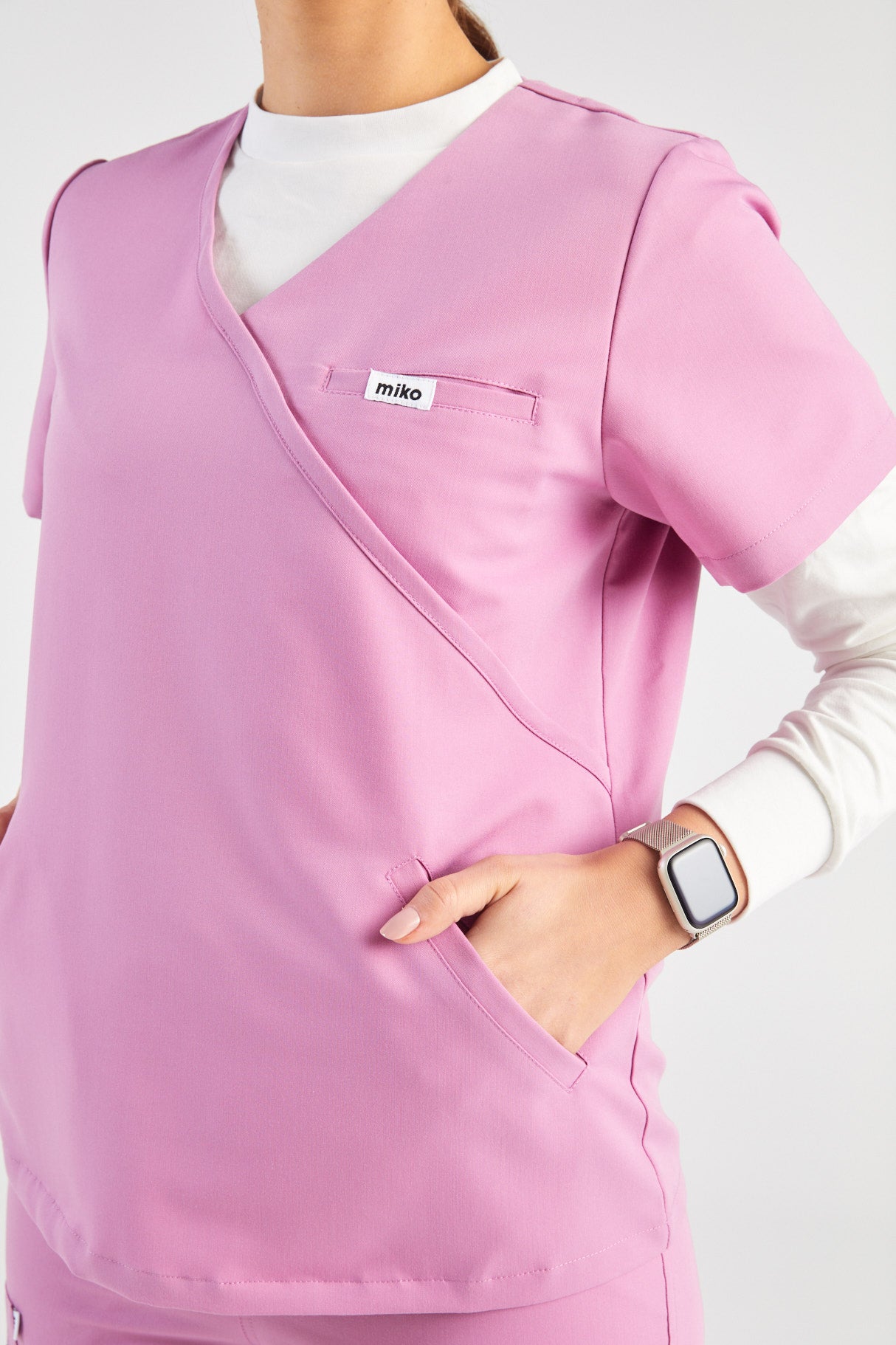 Ada V-Neck Wrap Three Pocket Scrub Top - Dusty Pink