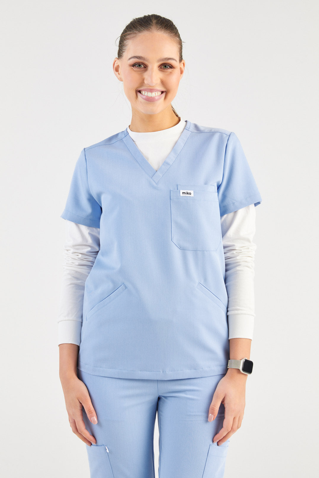 Everly V-Neck Four Pocket Scrub Top - Sky Blue