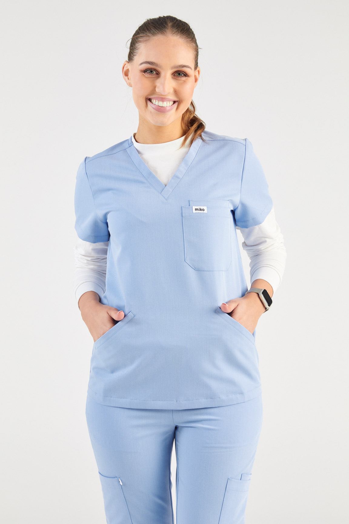 Everly V-Neck Four Pocket Scrub Top - Sky Blue