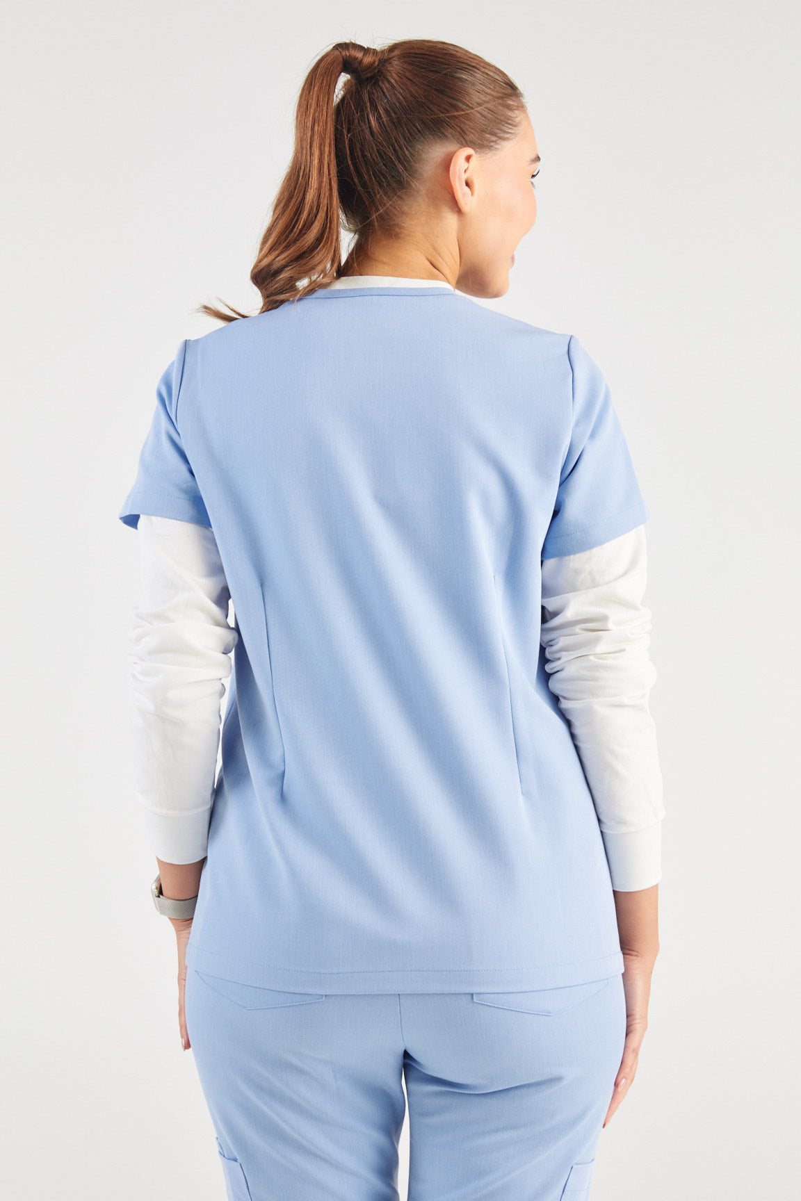 Everly V-Neck Four Pocket Scrub Top - Sky Blue