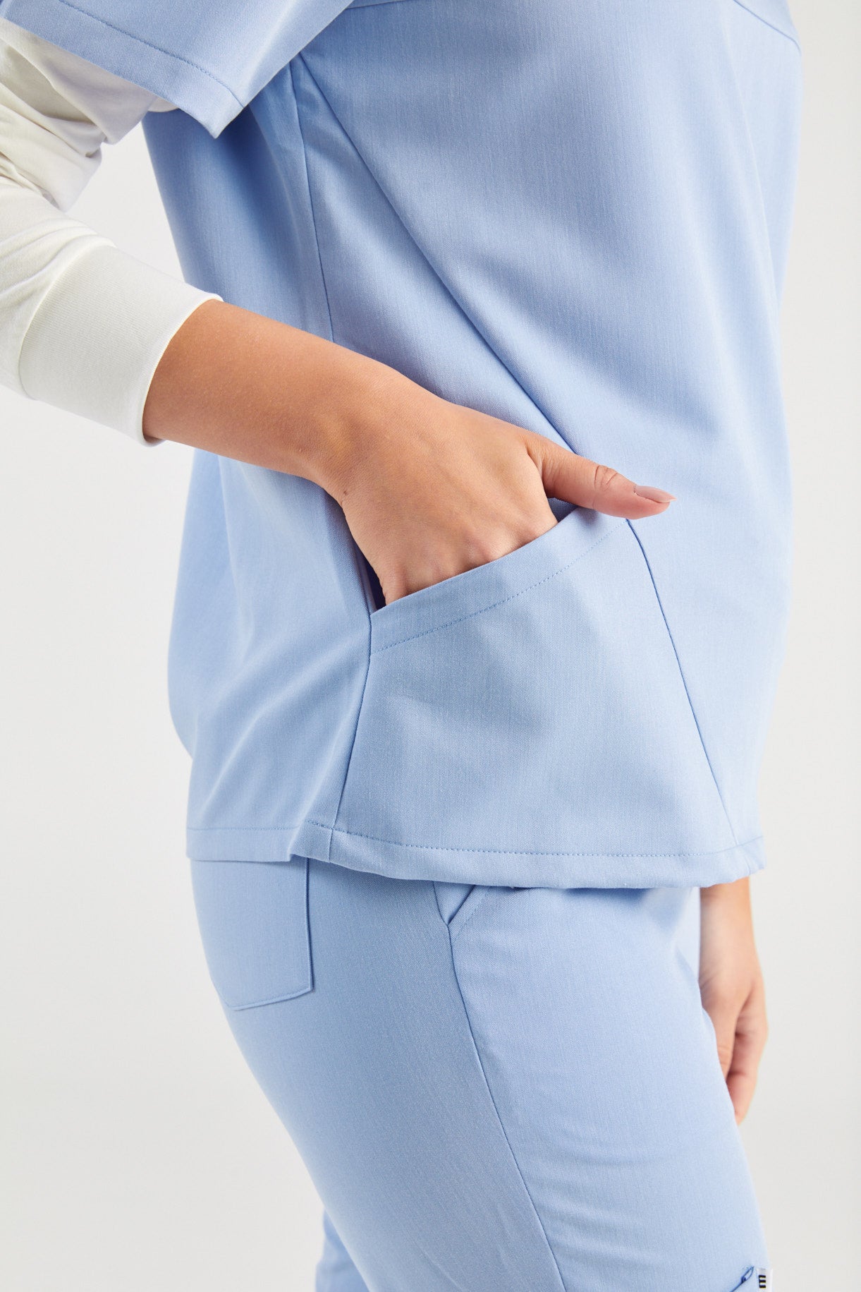 June Mandarin Collar Two Pocket Scrub Top - Sky Blue