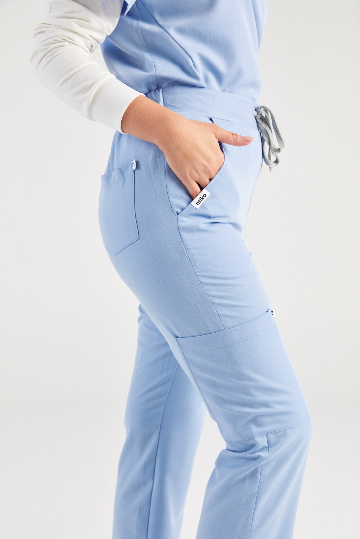 Sage Multi-Pocket Straight Scrub Pants - Sky Blue