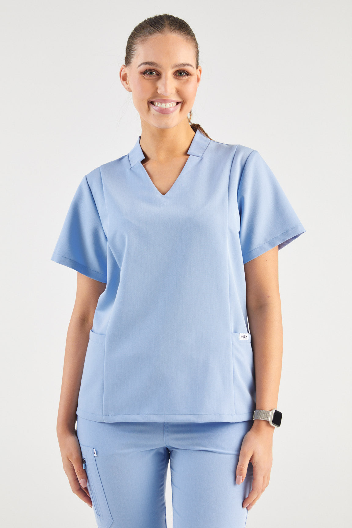 Molly Princess Cut Two Pocket Scrub Top - Sky Blue