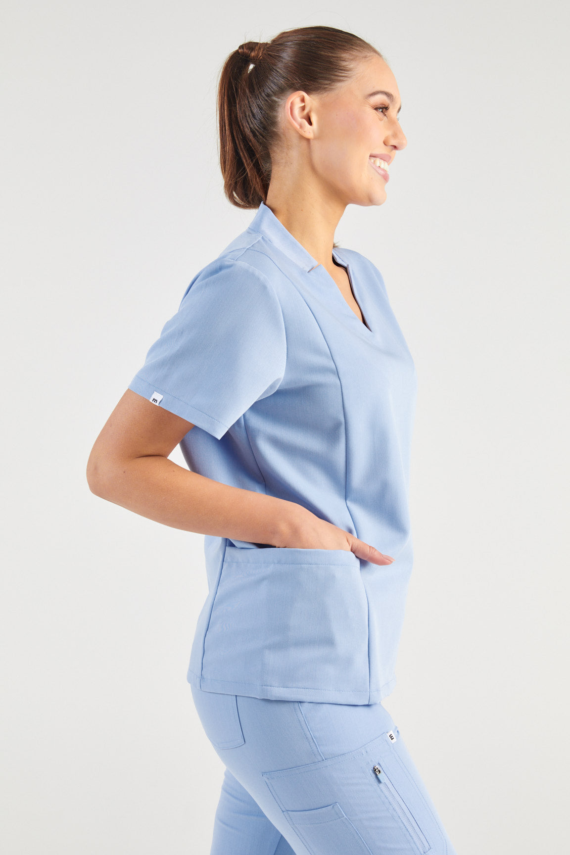 Molly Princess Cut Two Pocket Scrub Top - Sky Blue