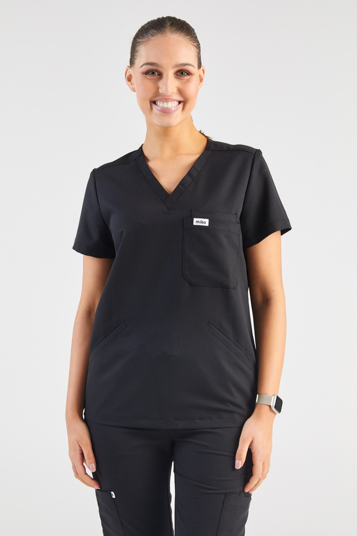 Everly V-Neck Four Pocket Scrub Top - Black