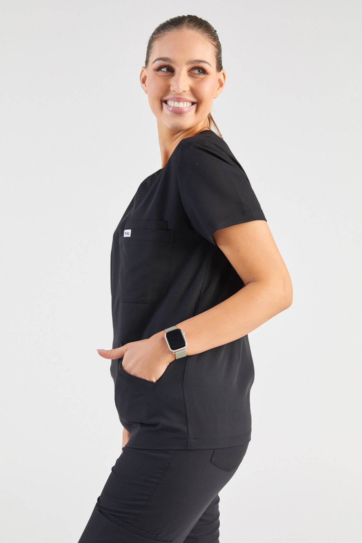 Everly V-Neck Four Pocket Scrub Top - Black