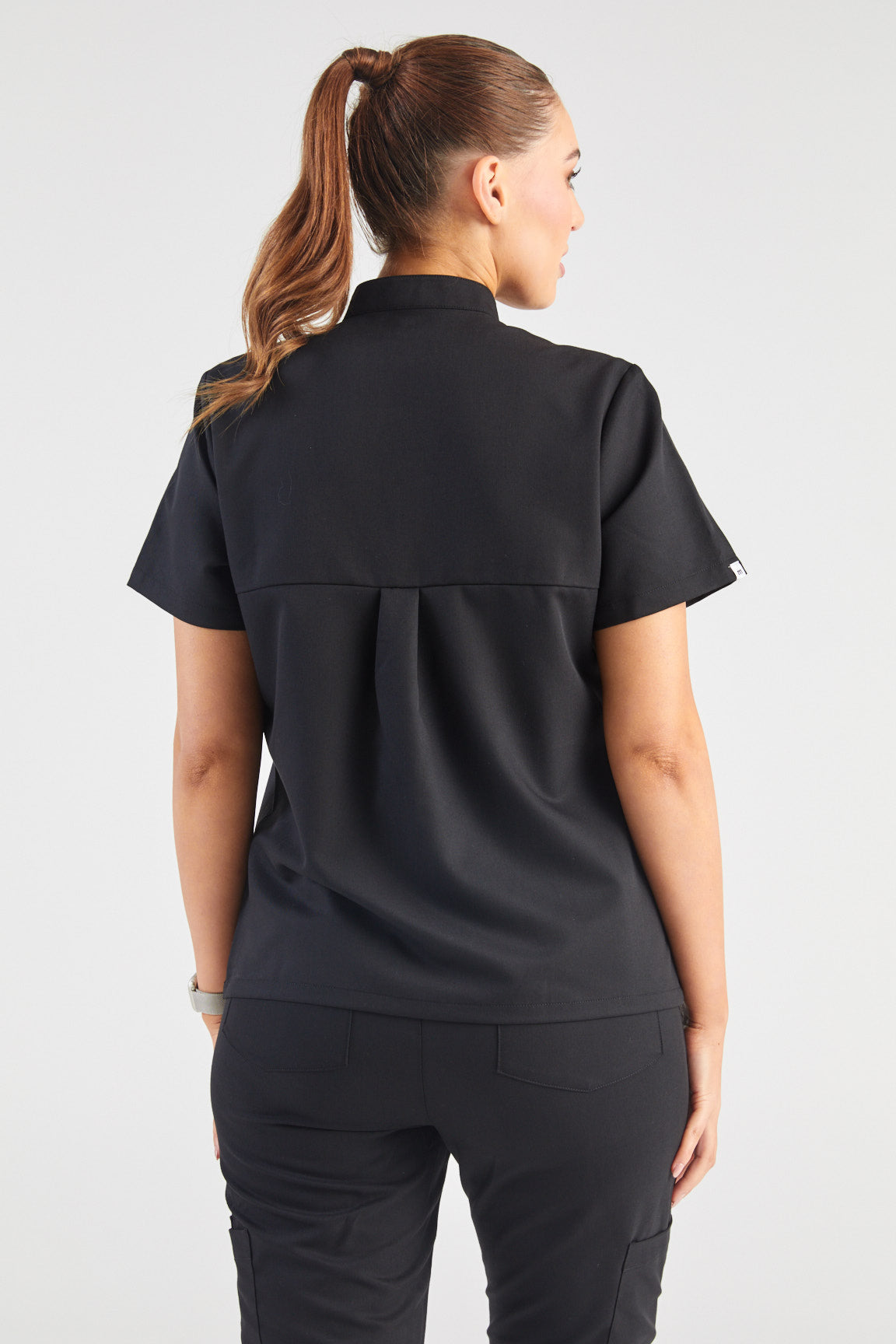 June Mandarin Collar Two Pocket Scrub Top - Black