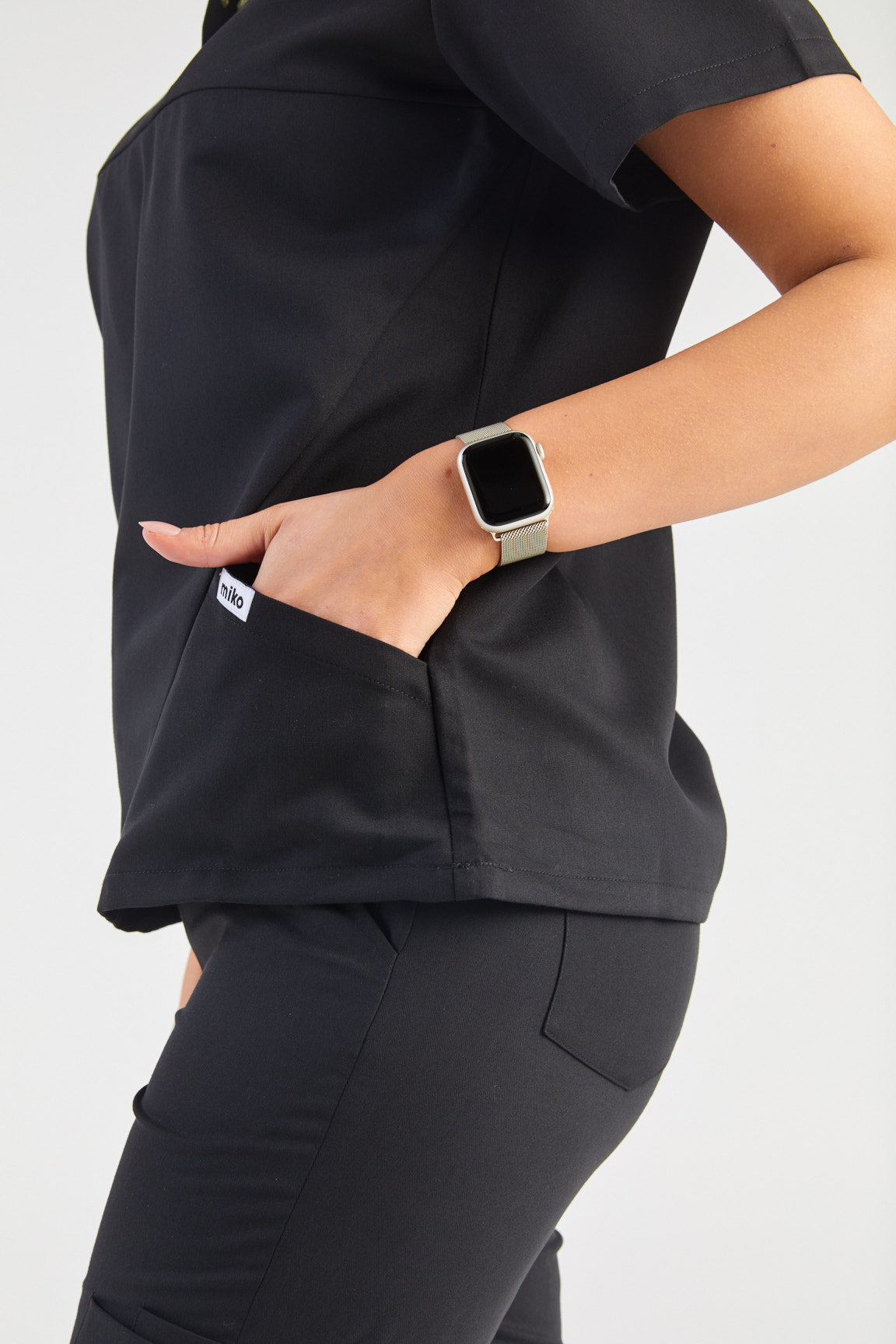 June Mandarin Collar Two Pocket Scrub Top - Black
