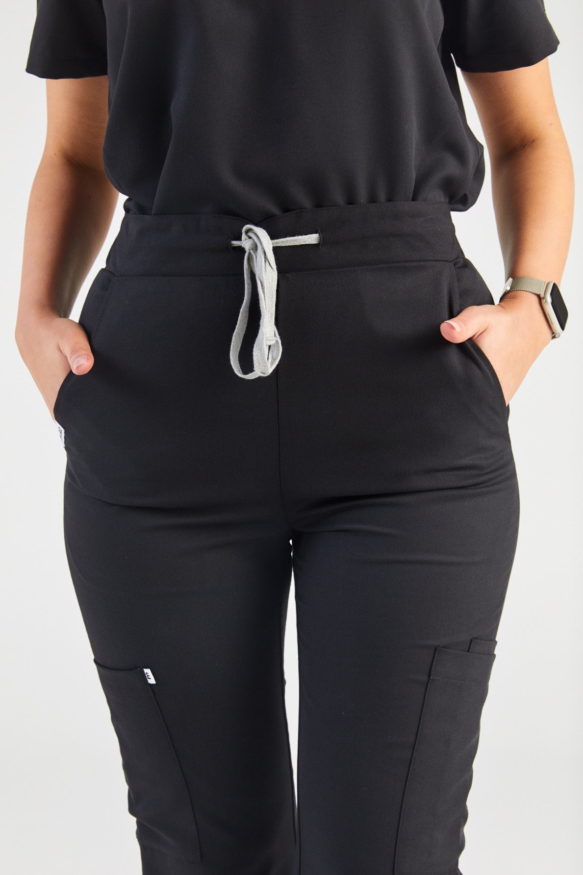 Sage Multi-Pocket Straight Scrub Pants - Black