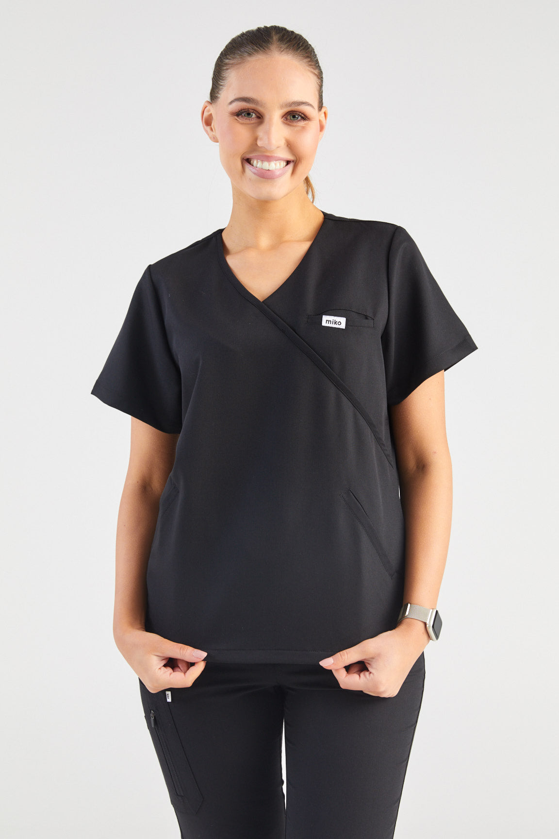 Ada V-Neck Wrap Three Pocket Scrub Top - Black