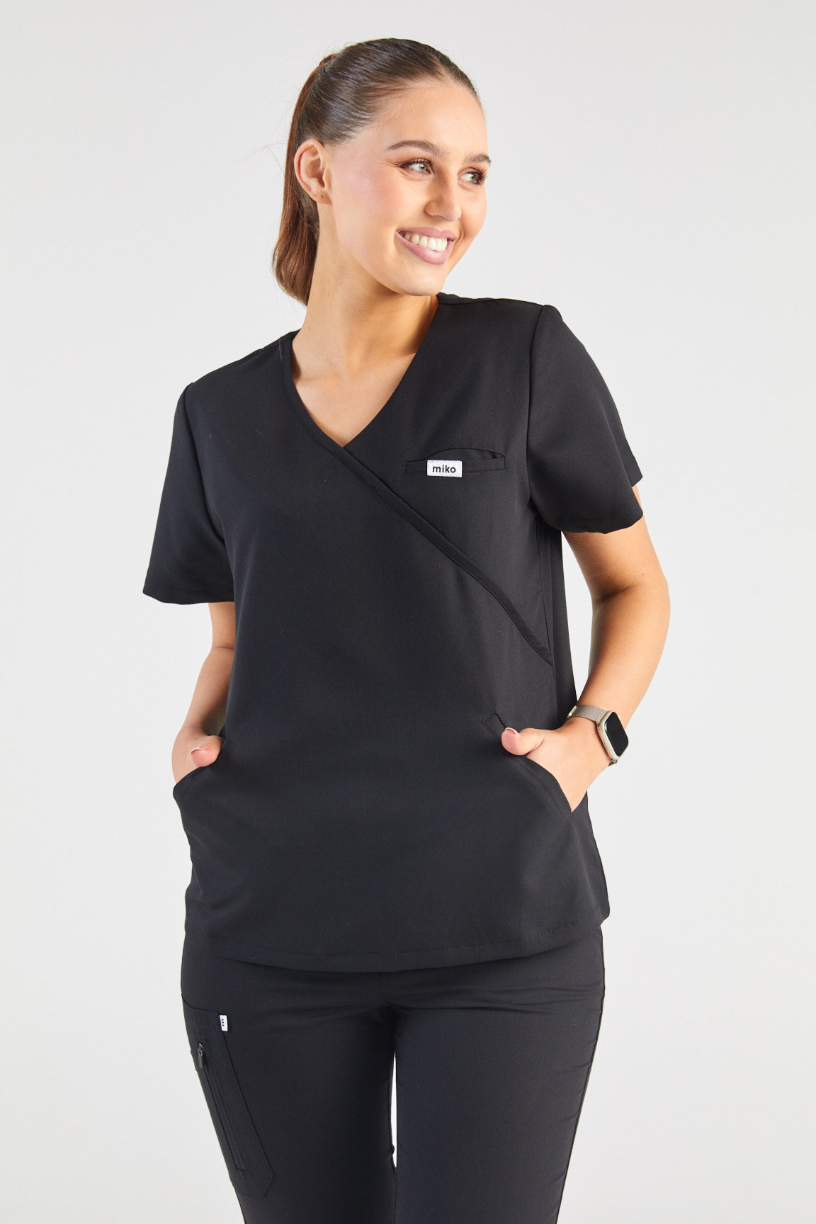 Ada V-Neck Wrap Three Pocket Scrub Top - Black