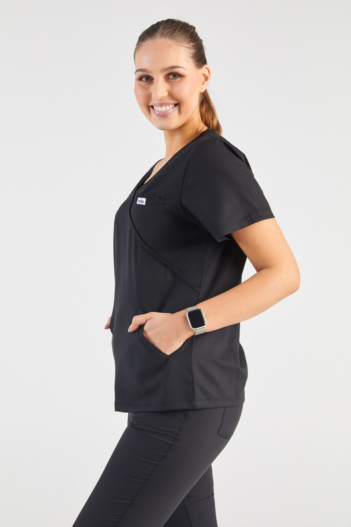 Ada V-Neck Wrap Three Pocket Scrub Top - Black