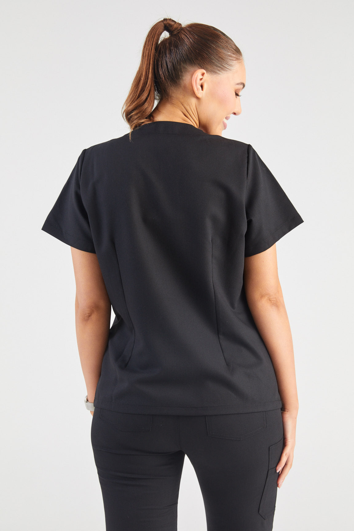 Ada V-Neck Wrap Three Pocket Scrub Top - Black
