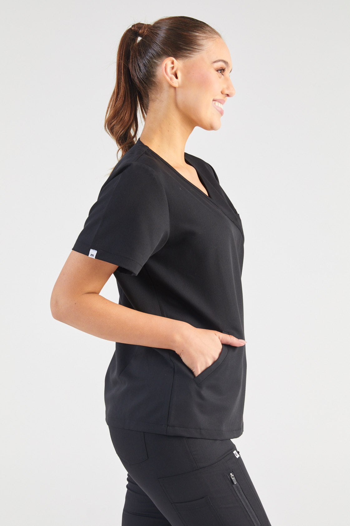 Ada V-Neck Wrap Three Pocket Scrub Top - Black