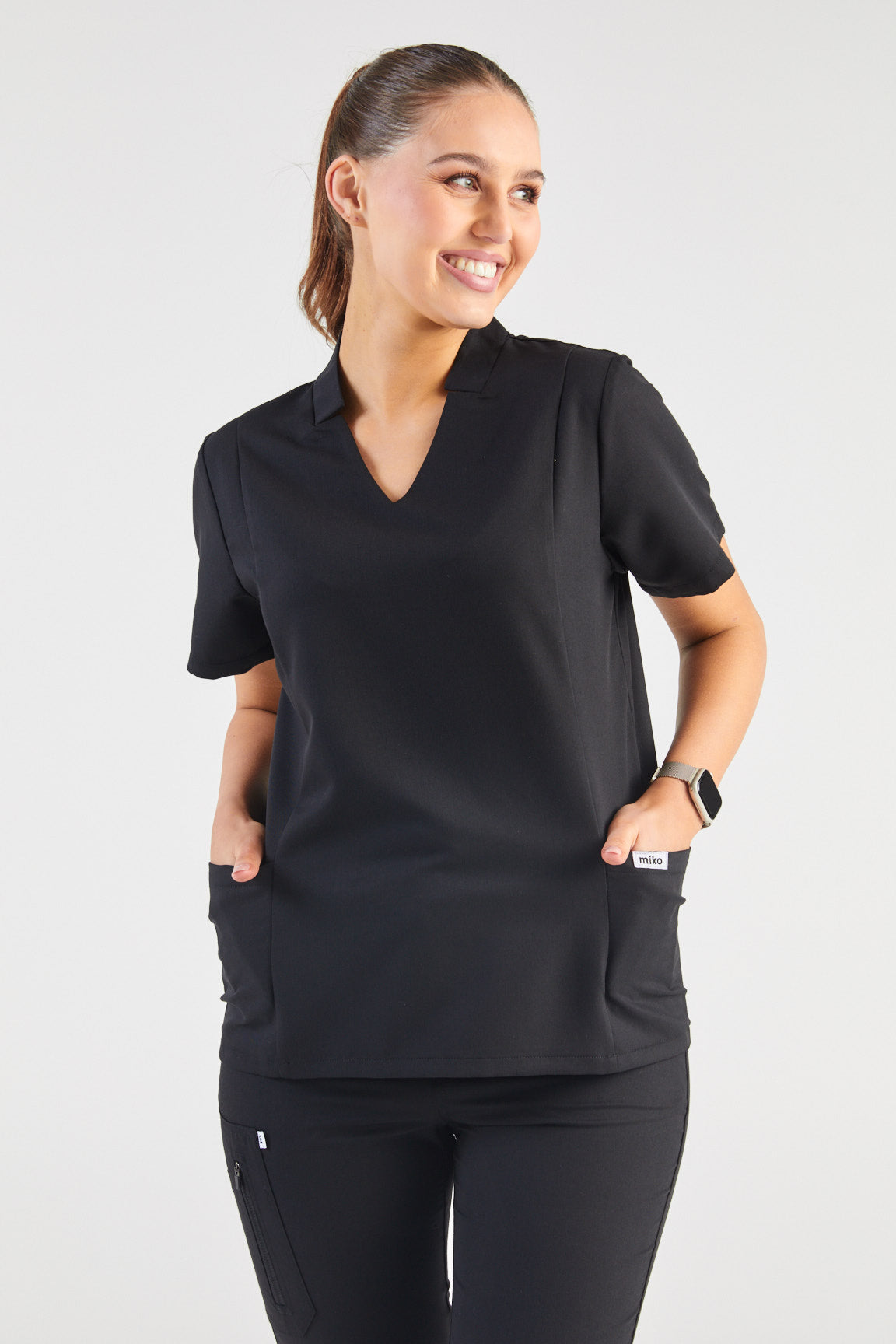Molly Princess Cut Two Pocket Scrub Top - Black