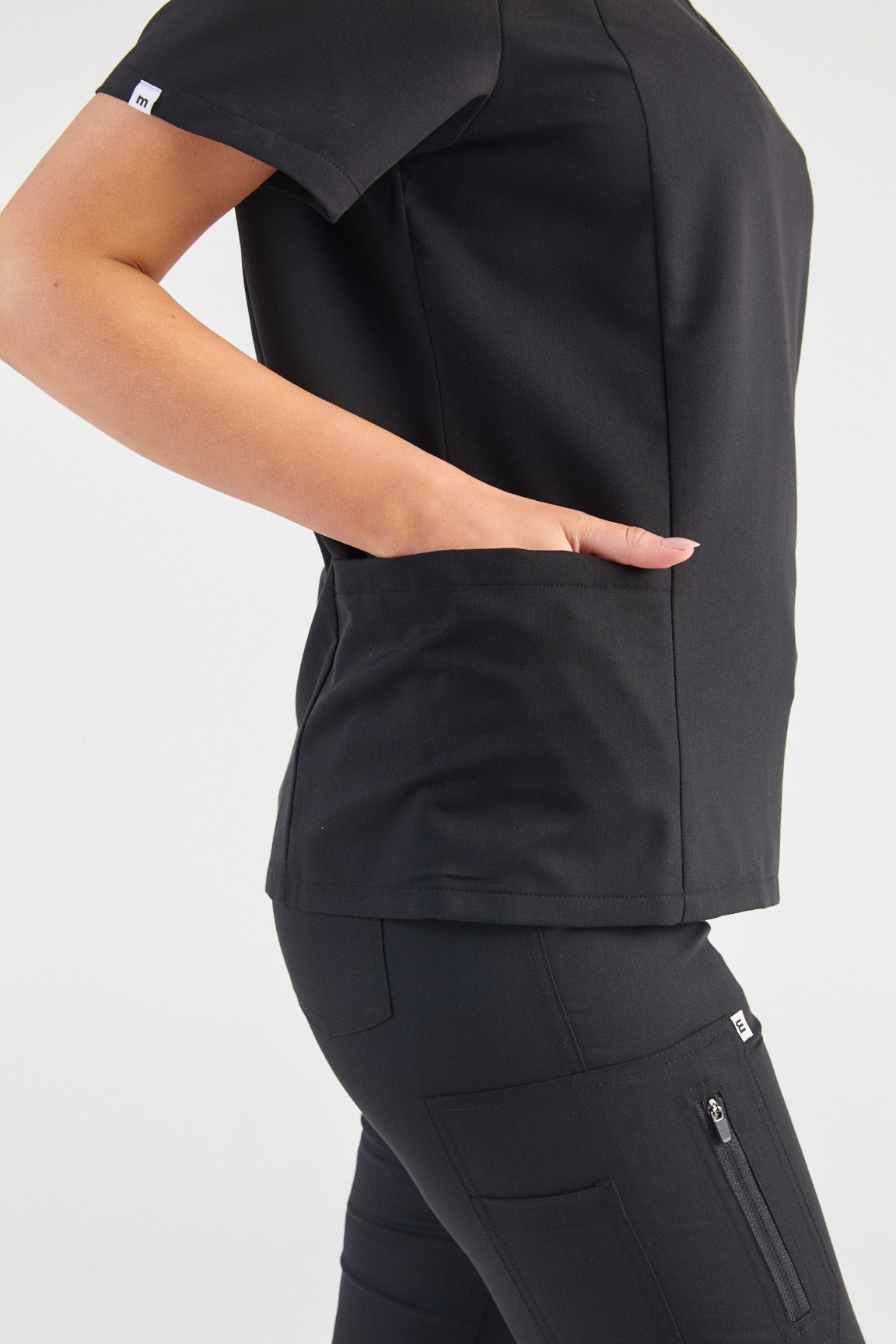Molly Princess Cut Two Pocket Scrub Top - Black