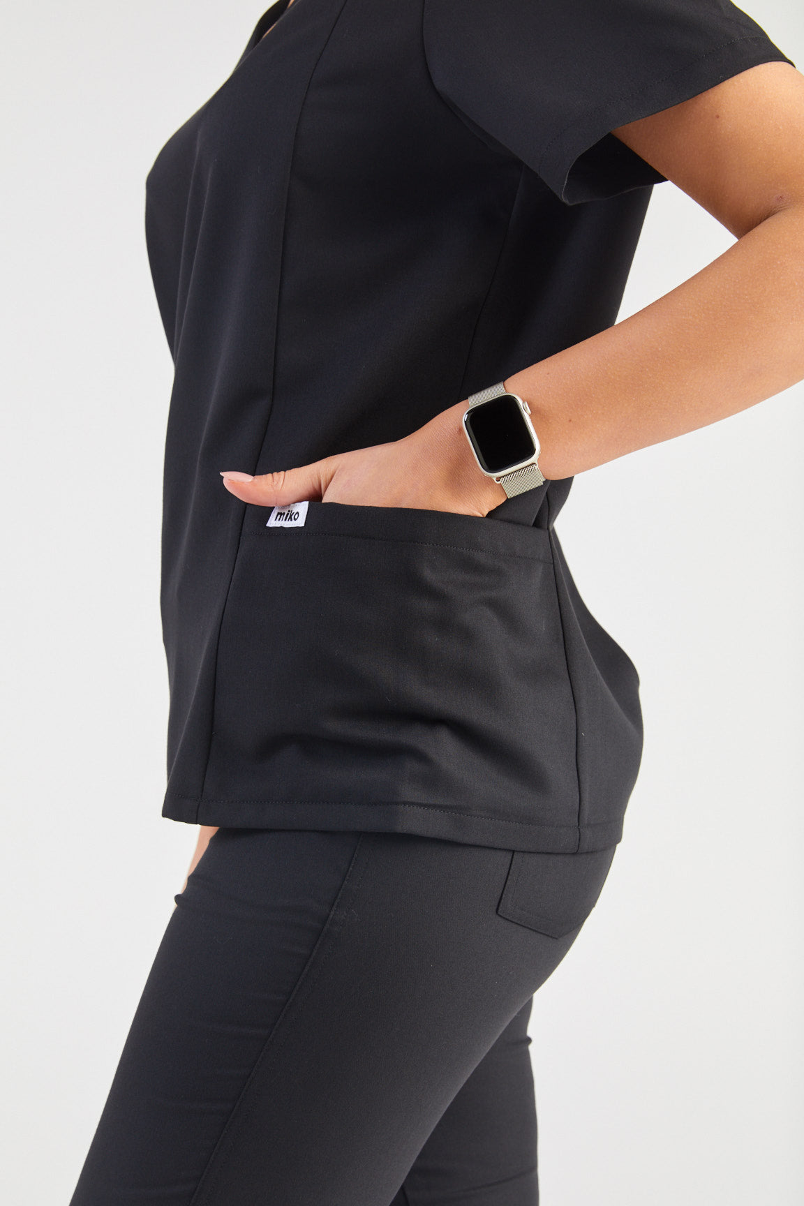 Molly Princess Cut Two Pocket Scrub Top - Black