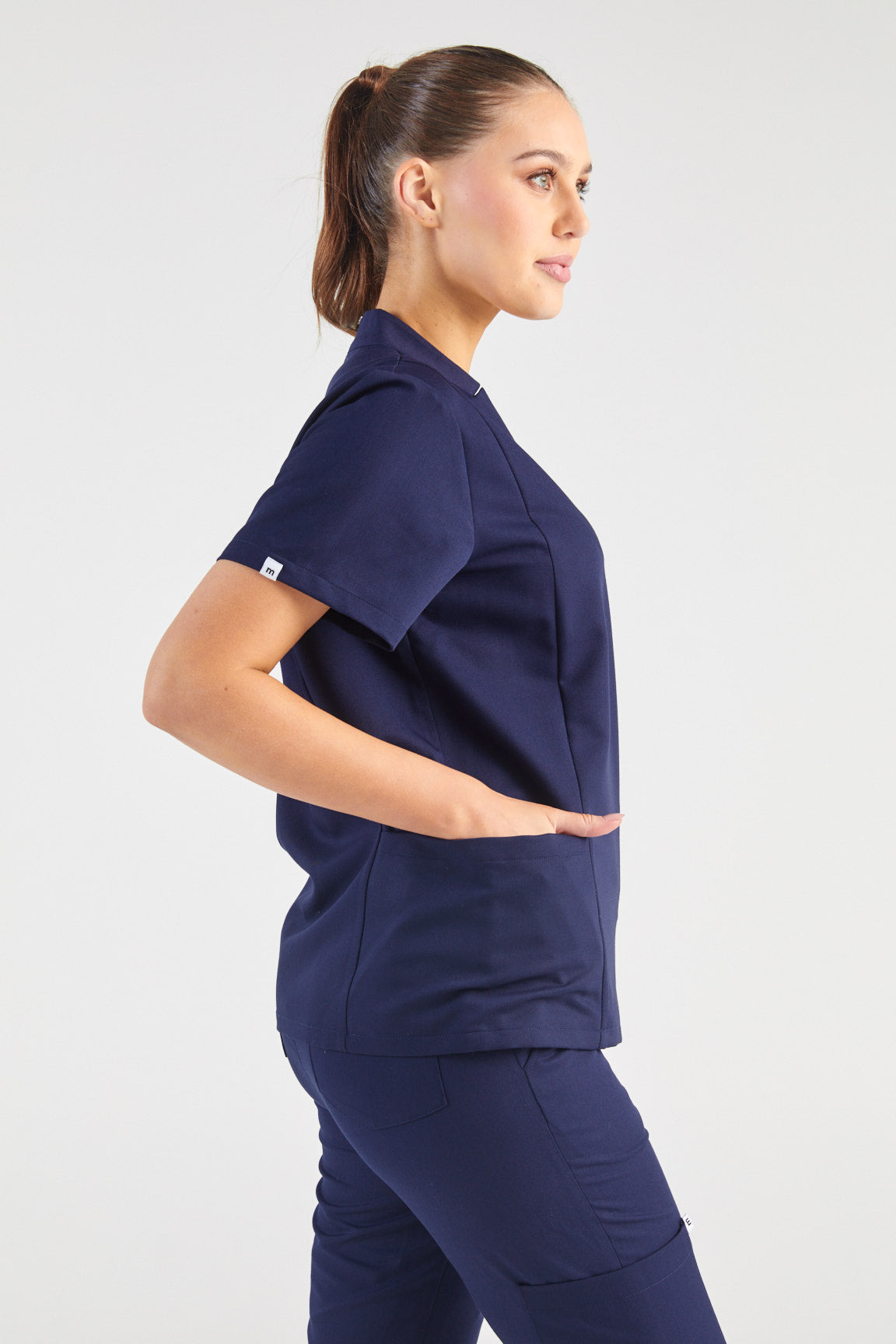 Molly Princess Cut Two Pocket Scrub Top - Navy