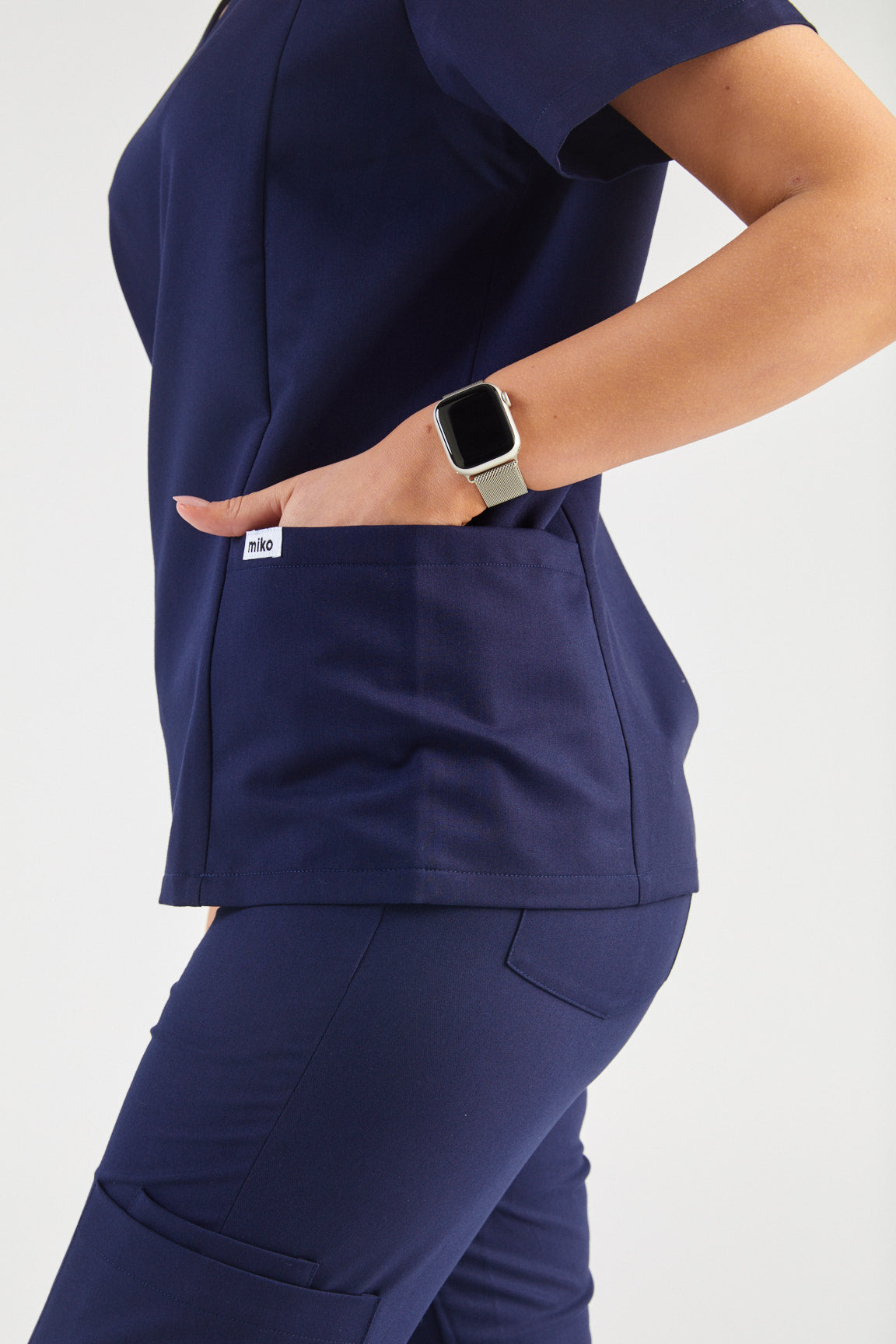 Molly Princess Cut Two Pocket Scrub Top - Navy