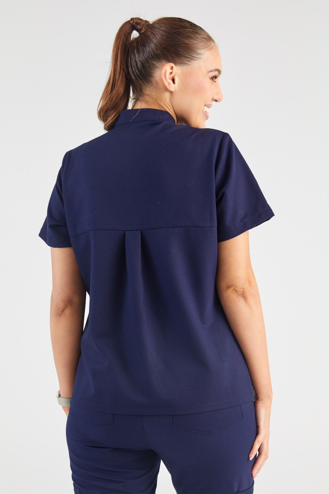 June Mandarin Collar Two Pocket Scrub Top - Midnight Navy