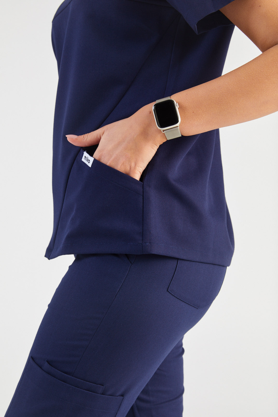 June Mandarin Collar Two Pocket Scrub Top - Midnight Navy
