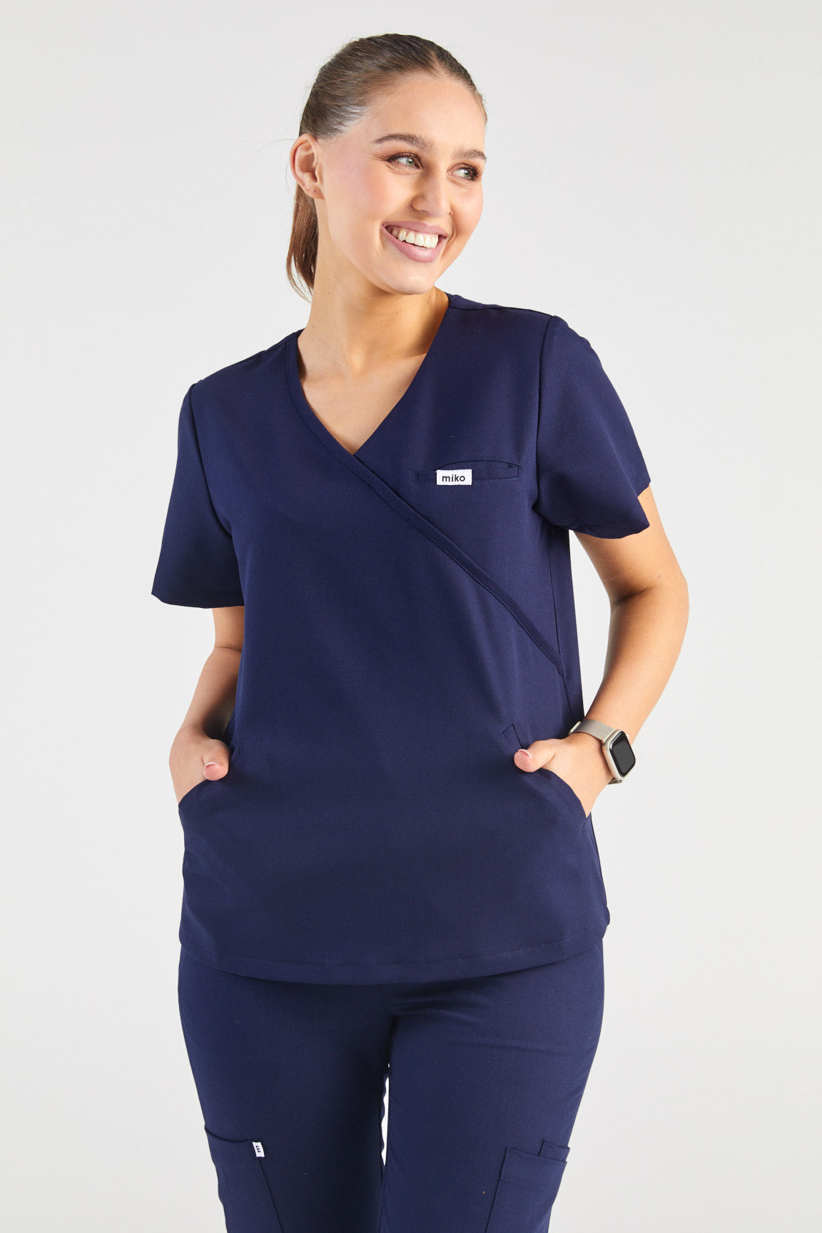 Ada V-Neck Wrap Three Pocket Scrub Top - Navy
