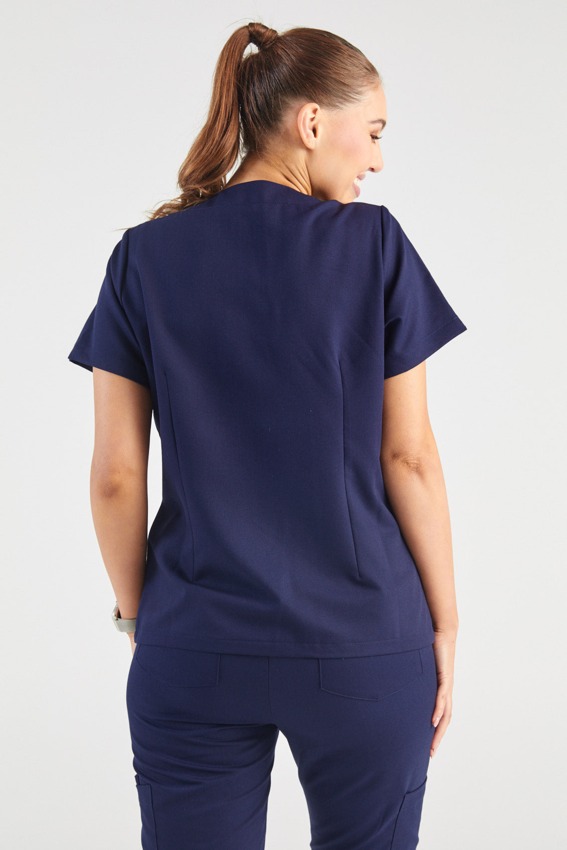 Ada V-Neck Wrap Three Pocket Scrub Top - Navy