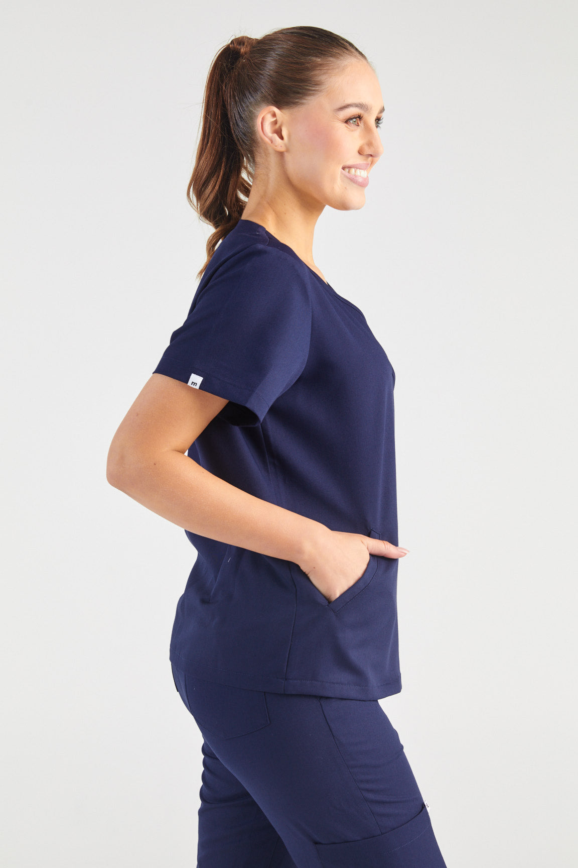 Ada V-Neck Wrap Three Pocket Scrub Top - Navy