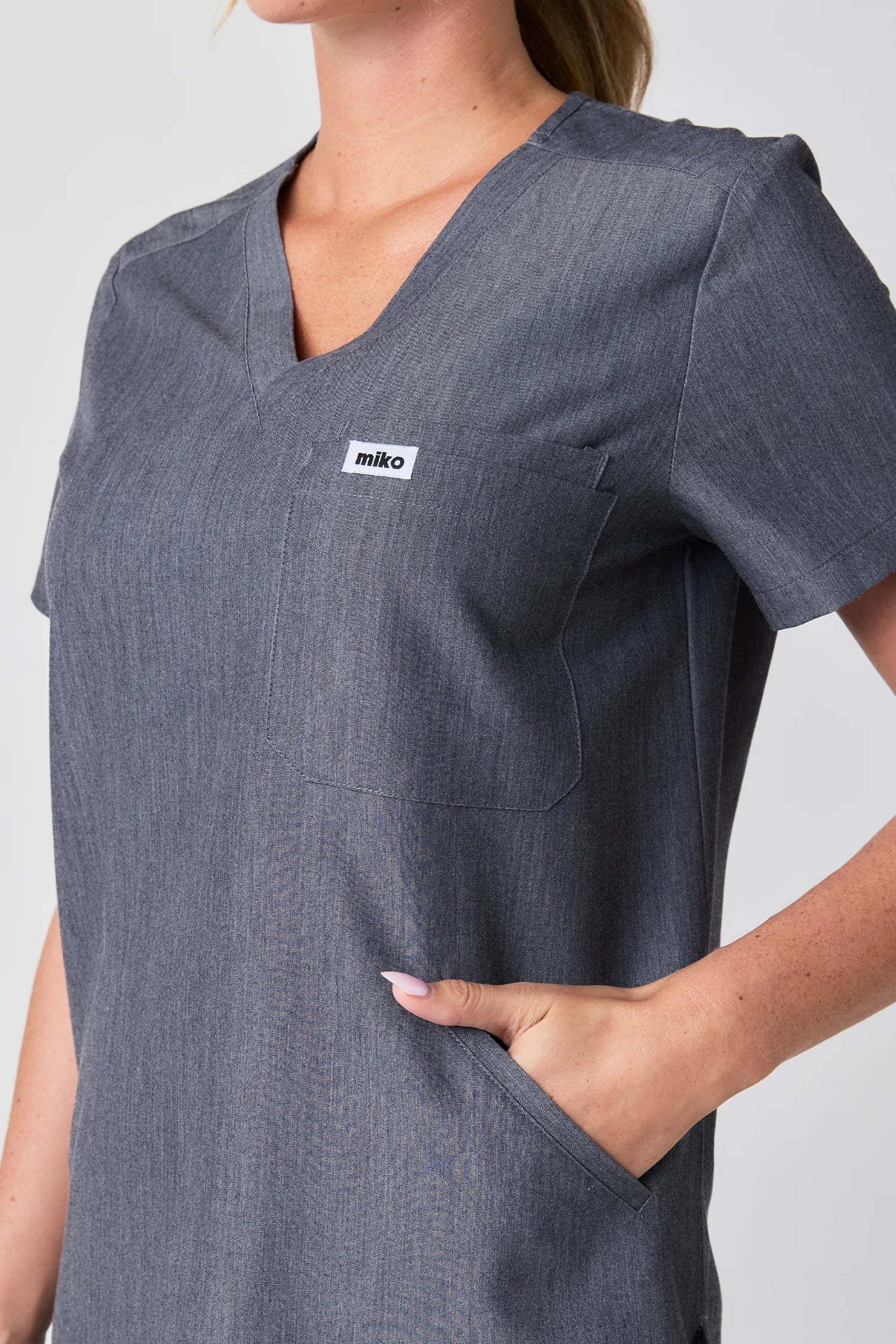 Everly V-Neck Four Pocket Scrub Top - Graphite Denim