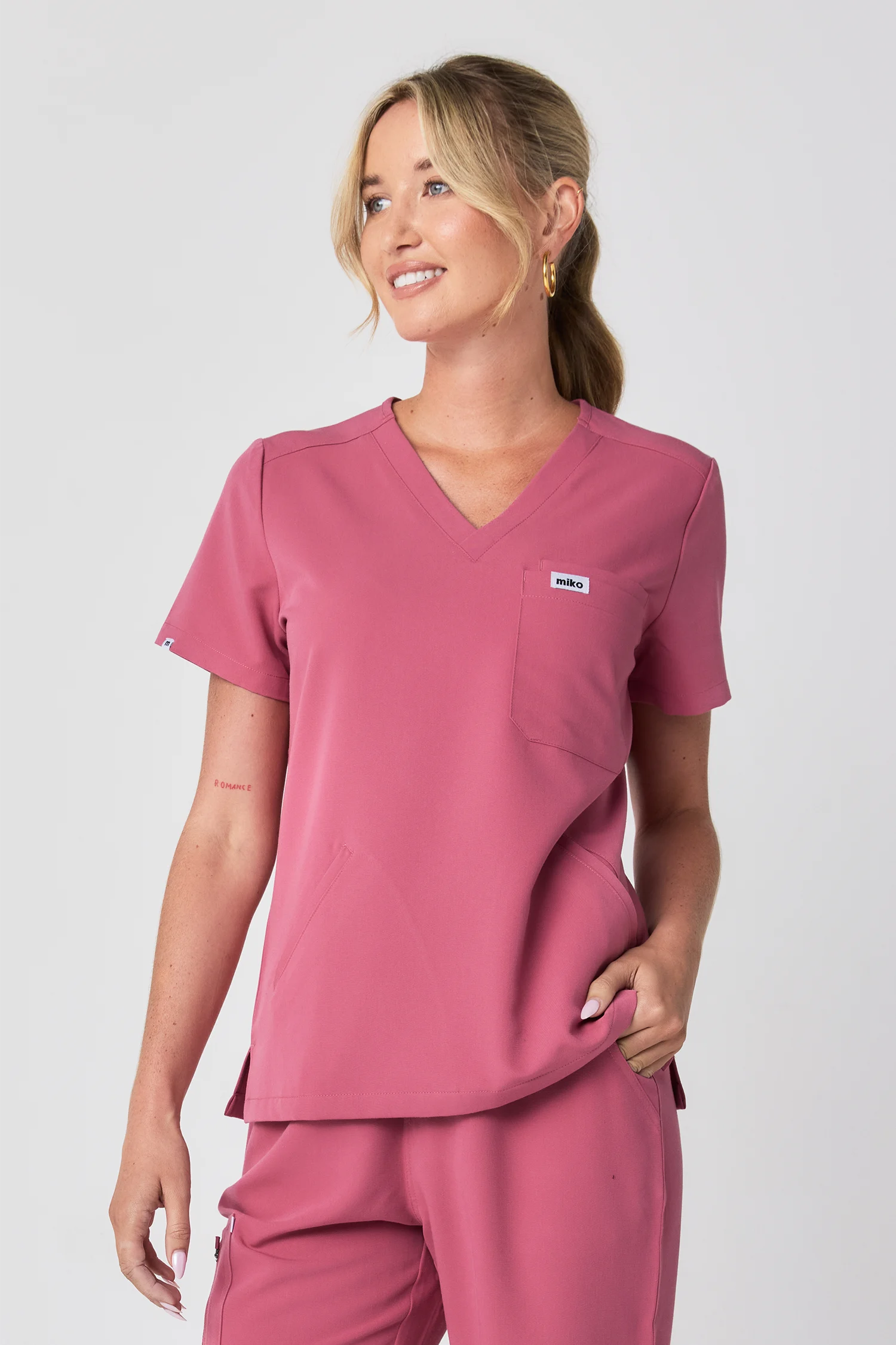 Everly V-Neck Four Pocket Scrub Top - Deep Pink