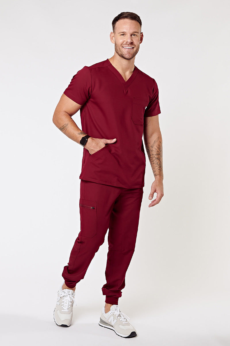 Otis V-Neck Four Pocket Scrub Top - Burgundy