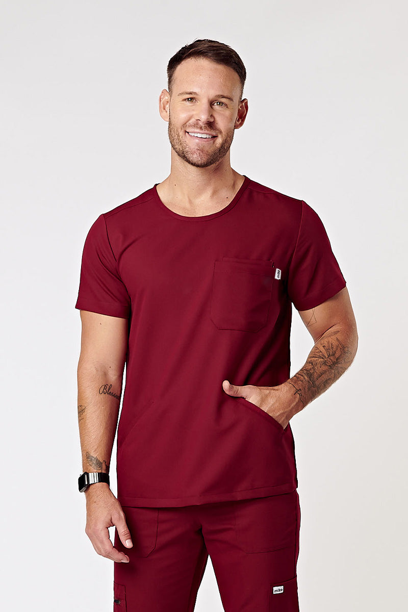 Men's Logan CrewNeck Scrubs Top Burgundy miko