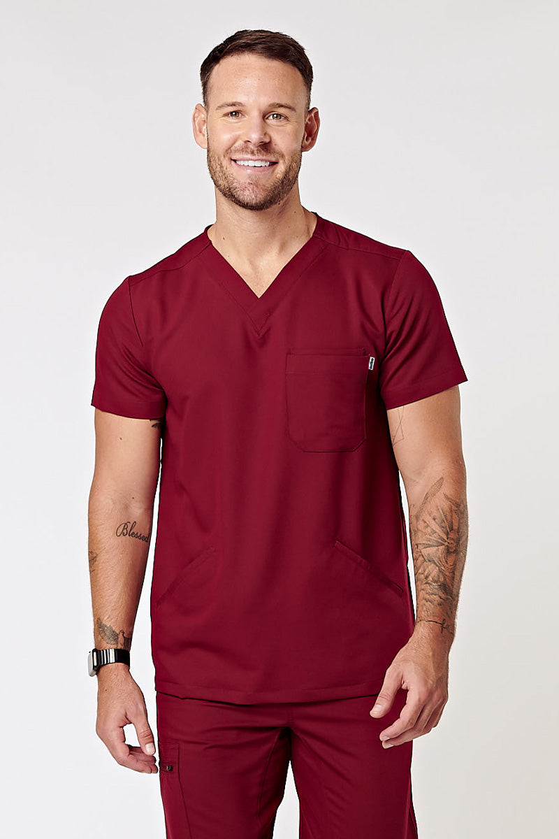 Otis V-Neck Four Pocket Scrub Top - Burgundy