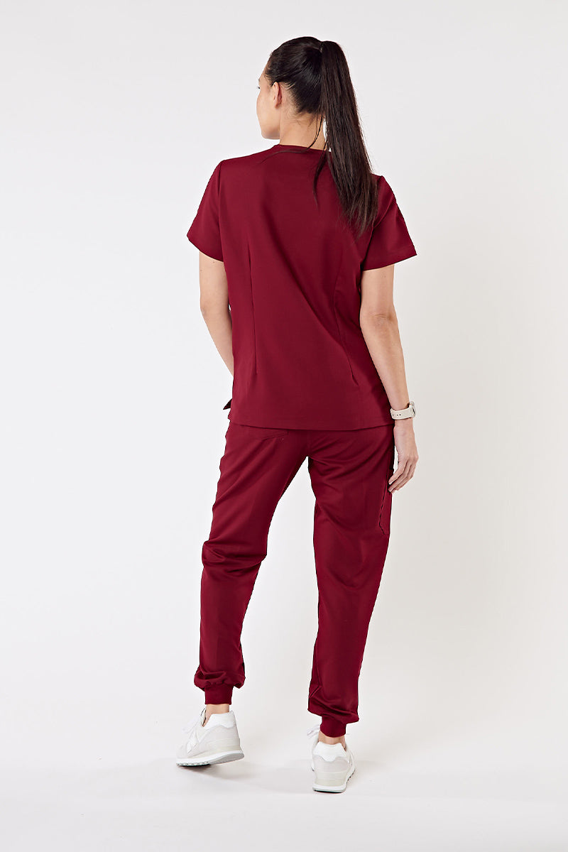 Everly V-Neck Four Pocket Scrub Top - Burgundy