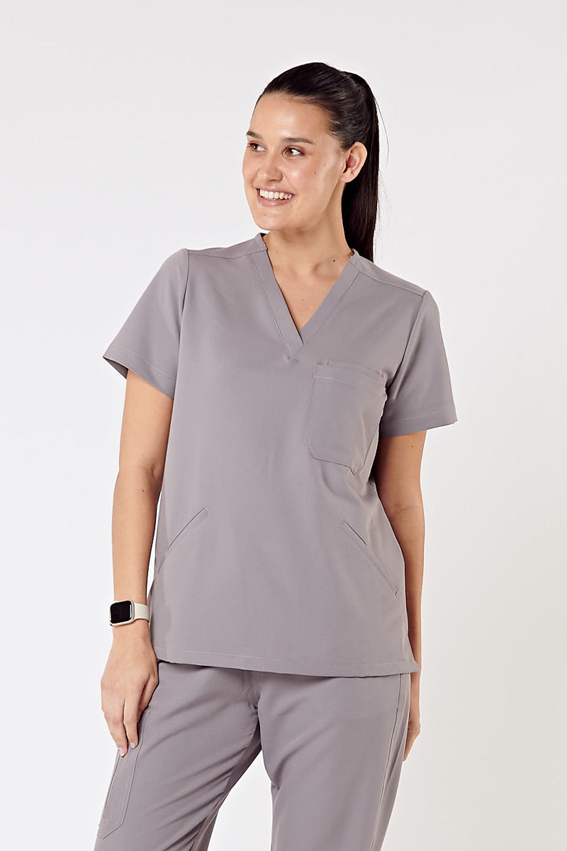 Everly V-Neck Four Pocket Scrub Top - Grey