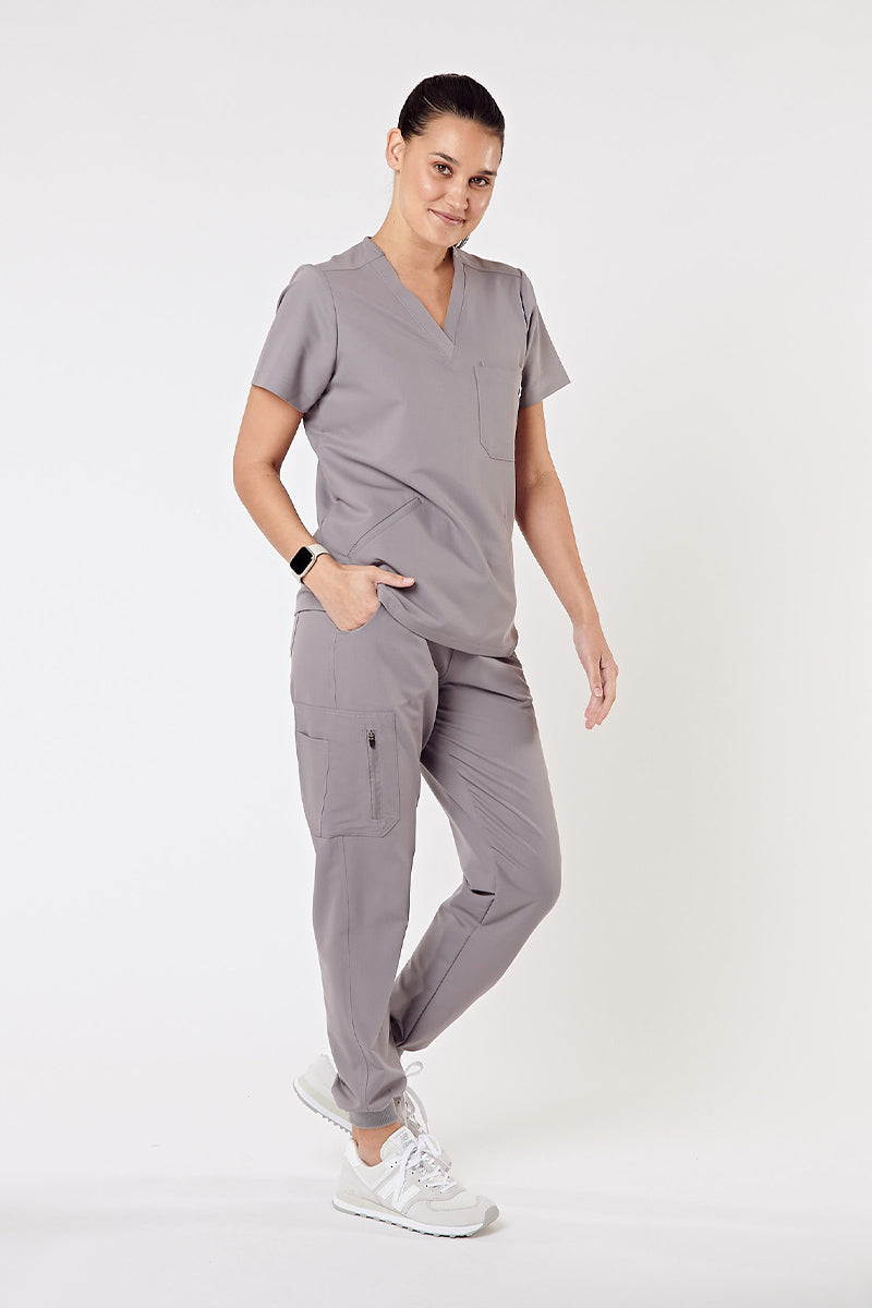 Everly V-Neck Four Pocket Scrub Top - Grey