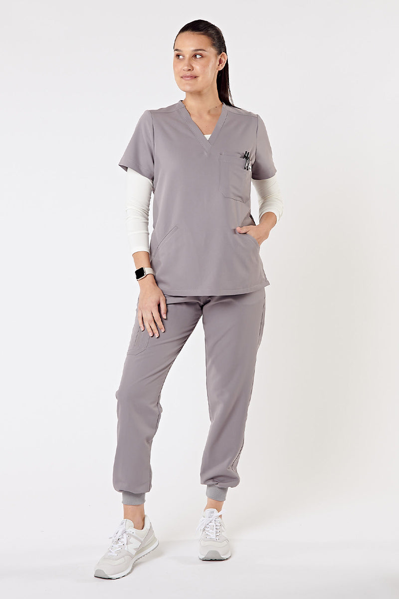 Everly V-Neck Four Pocket Scrub Top - Grey