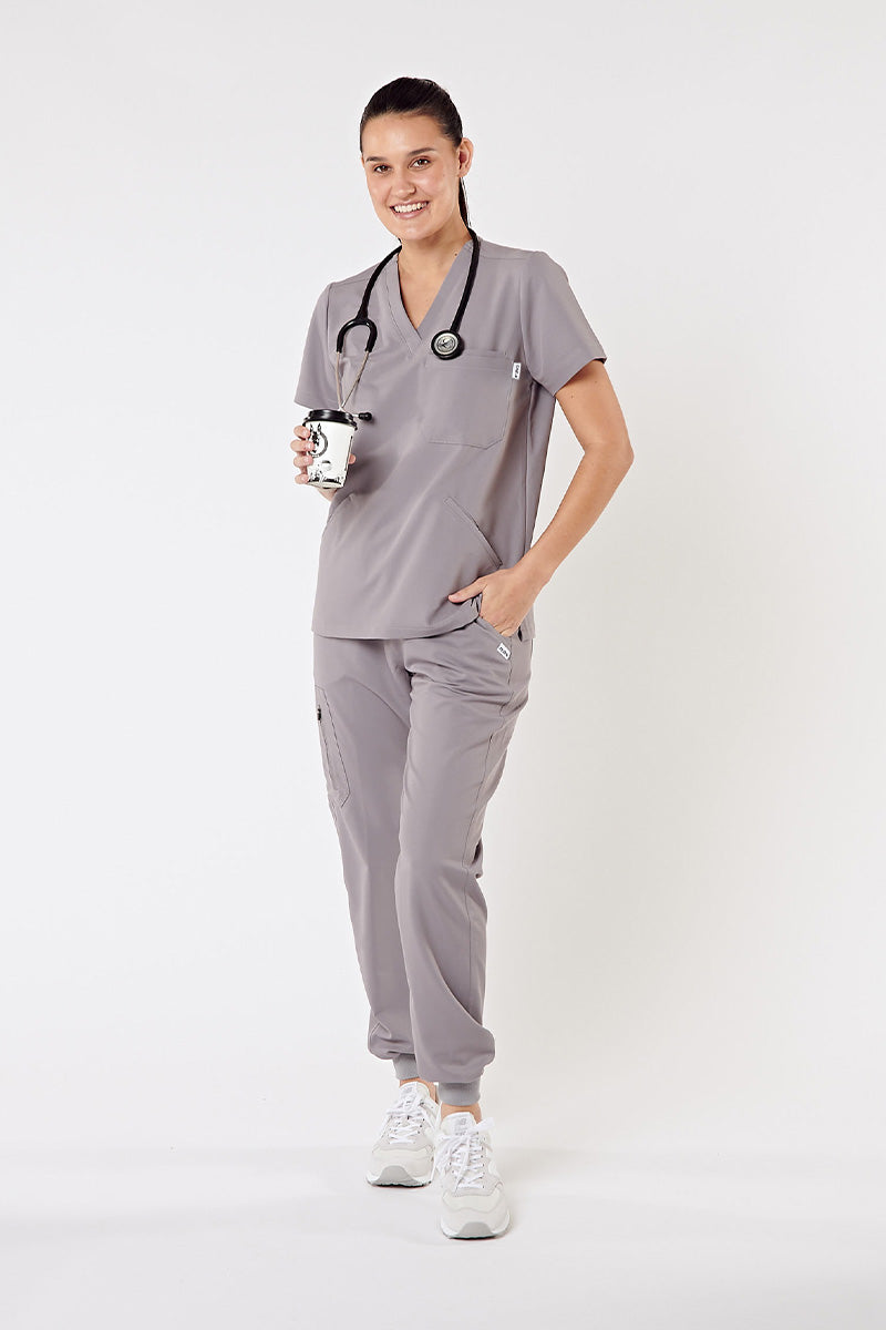 Everly V-Neck Four Pocket Scrub Top - Grey