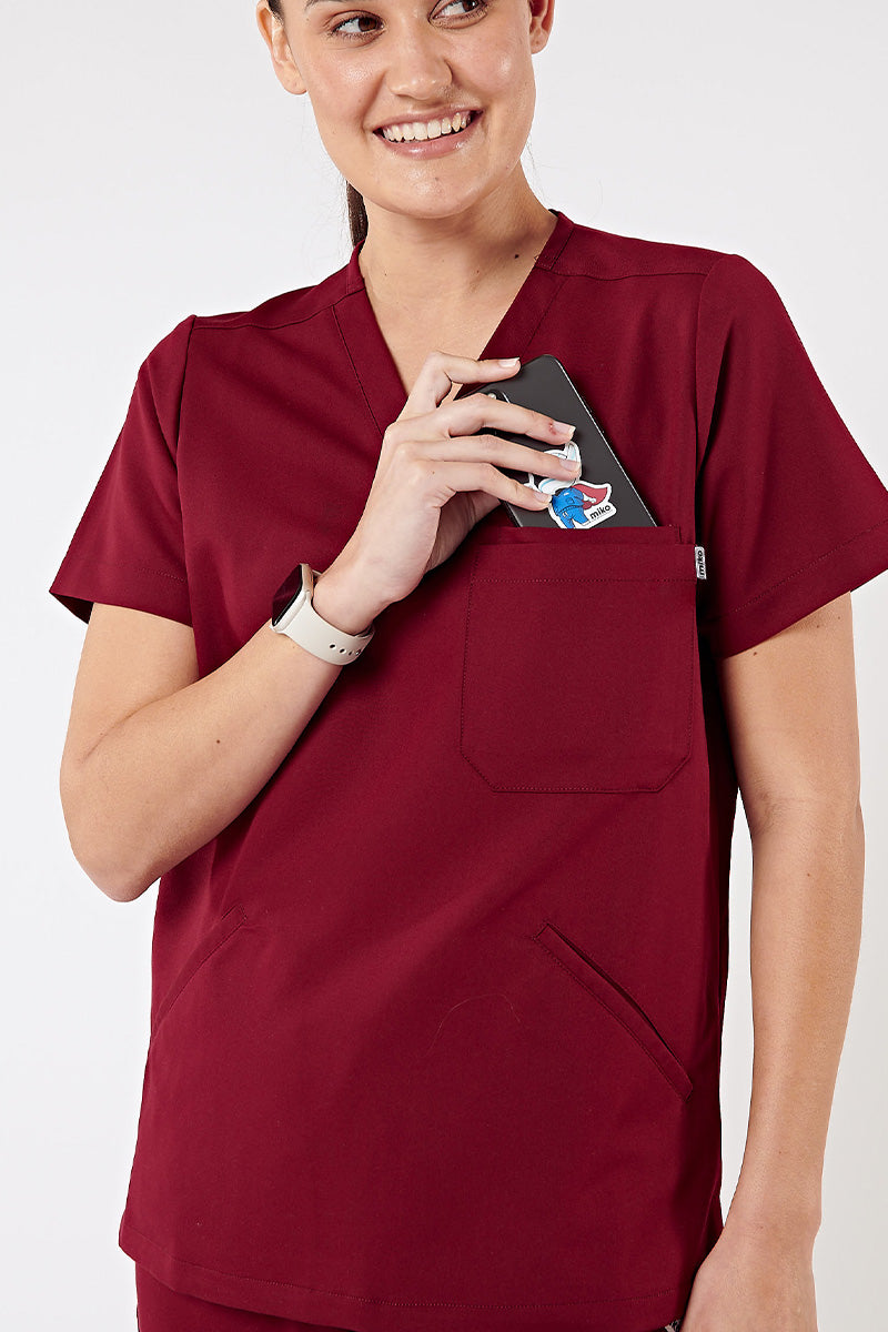 Everly V-Neck Four Pocket Scrub Top - Burgundy