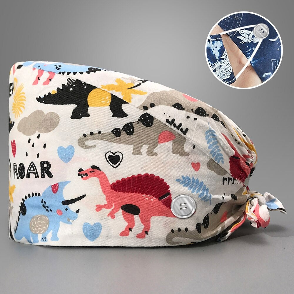 Rawr Dinosaur White Scrub Cap