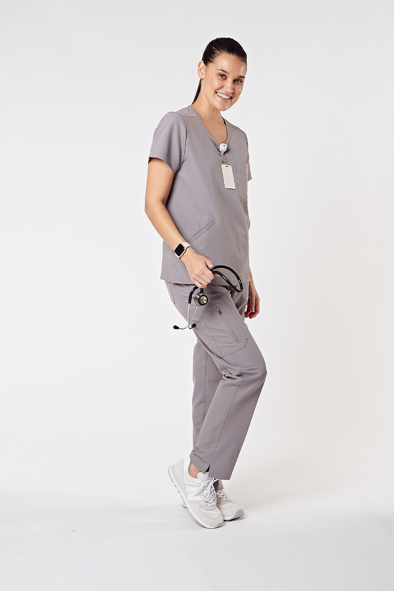 Nova Crew-Neck Scrub Top - Grey